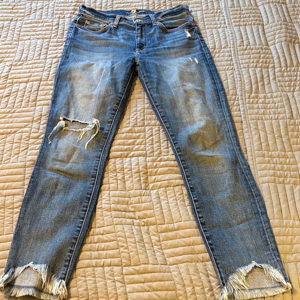 7 for All Mankind high waist ankle skinny Distressed Blue Jeans
